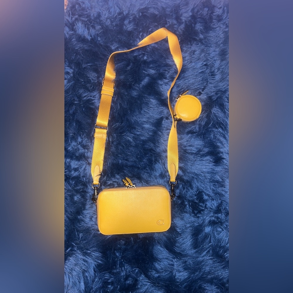 Crossbody coach bag, mustard yellow color
